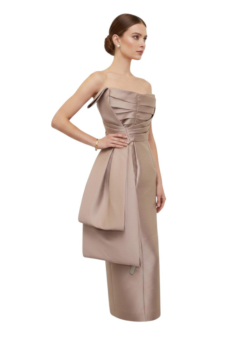 Light Brown Strapless Midi Dress 3