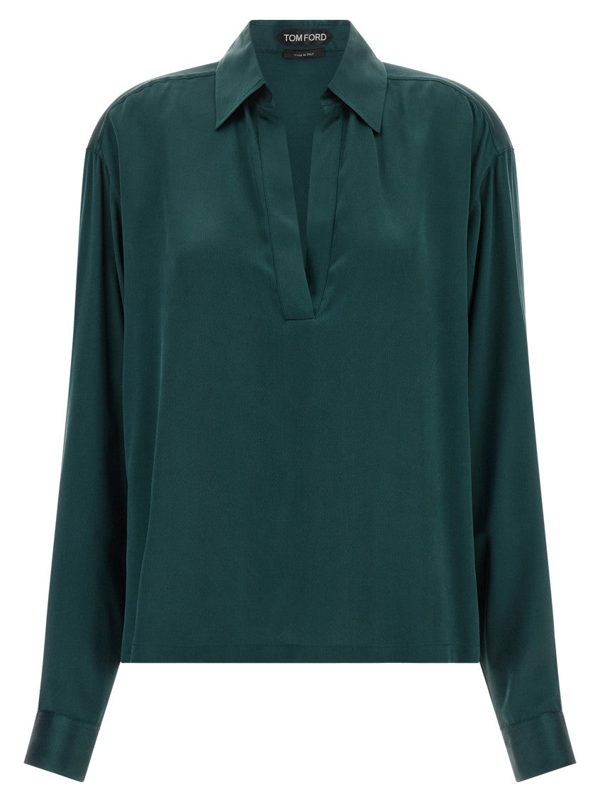 Green Solid Shirt Collar Polo 1