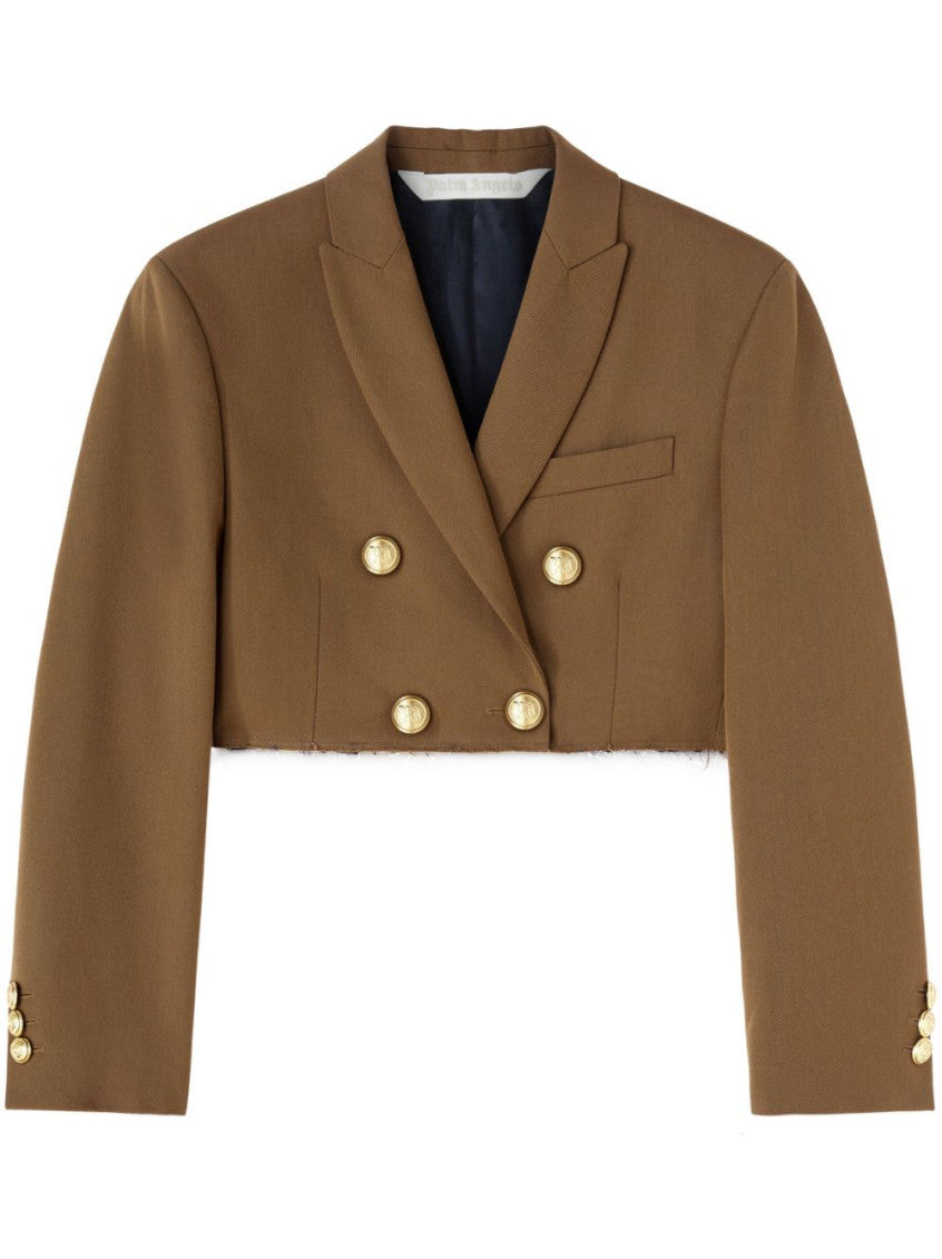 Brown Double-breasted Cropped Blazer 1