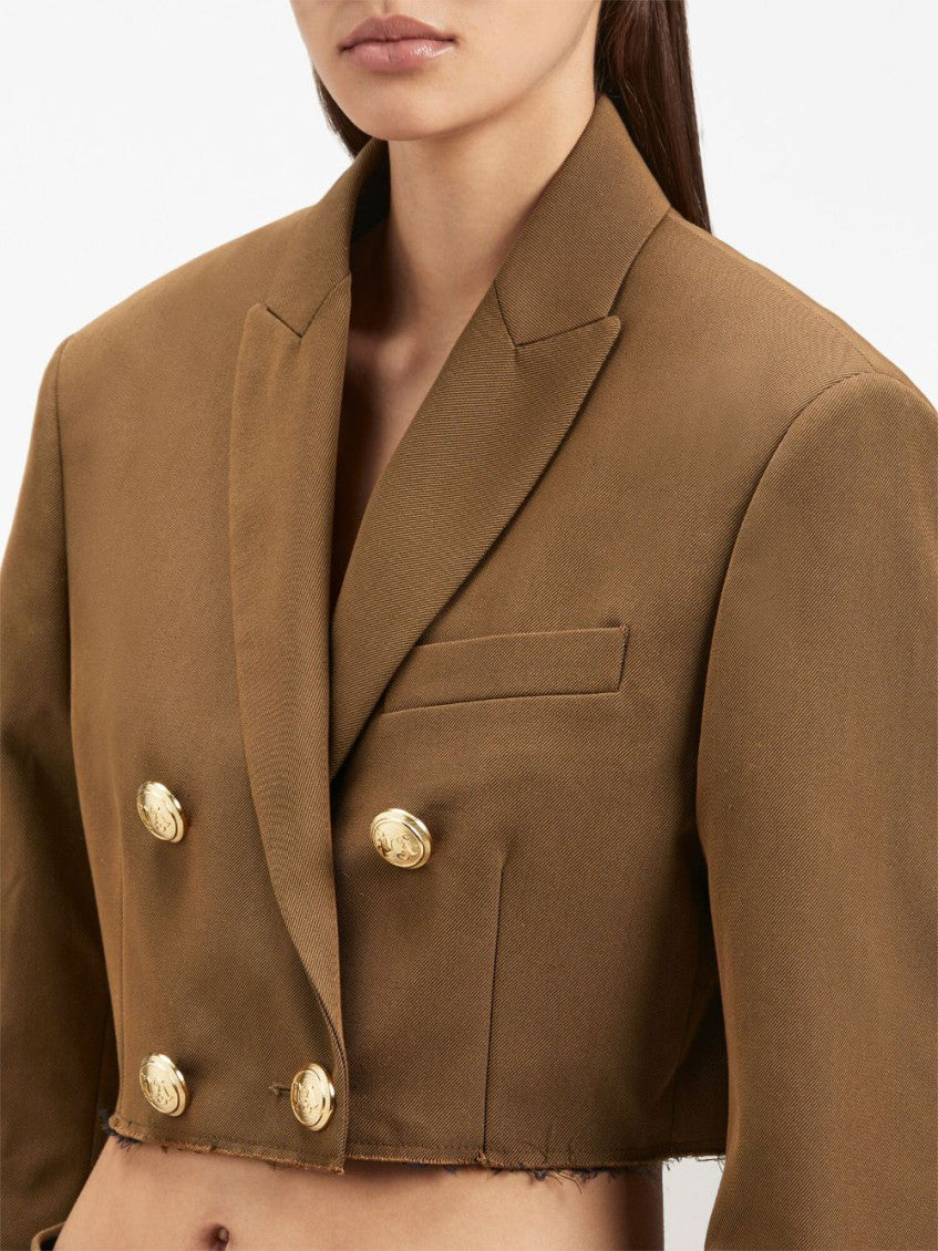 Brown Double-breasted Cropped Blazer 2