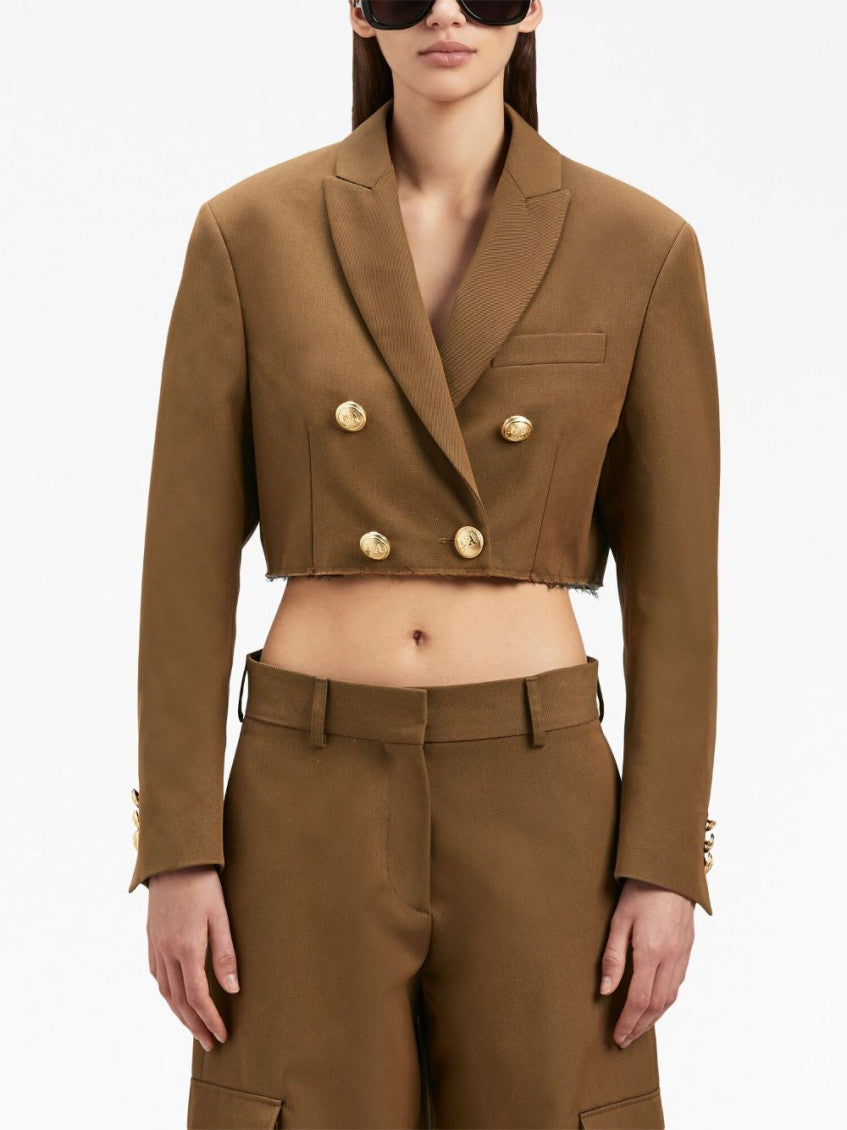 Brown Double-breasted Cropped Blazer 3