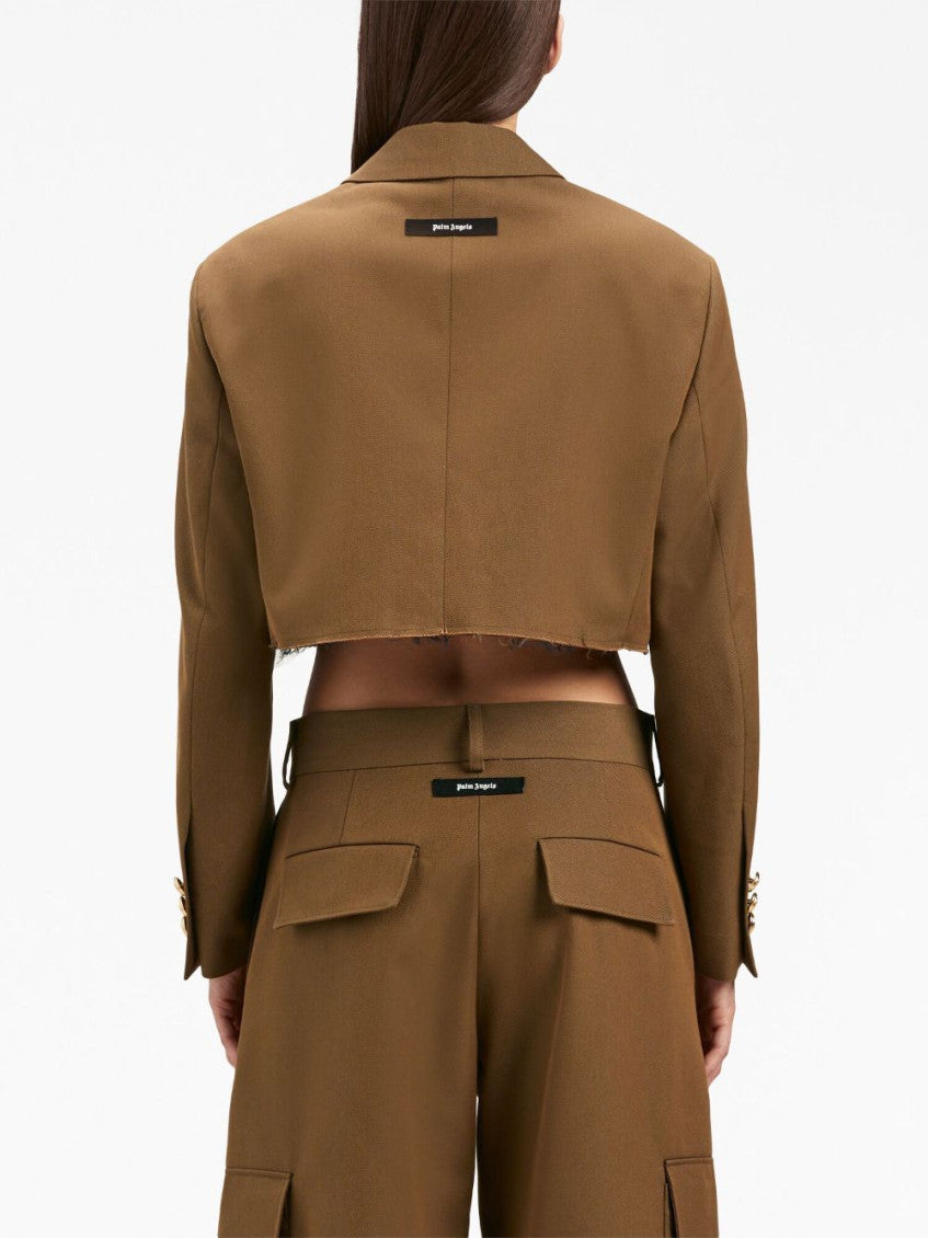 Brown Double-breasted Cropped Blazer 4