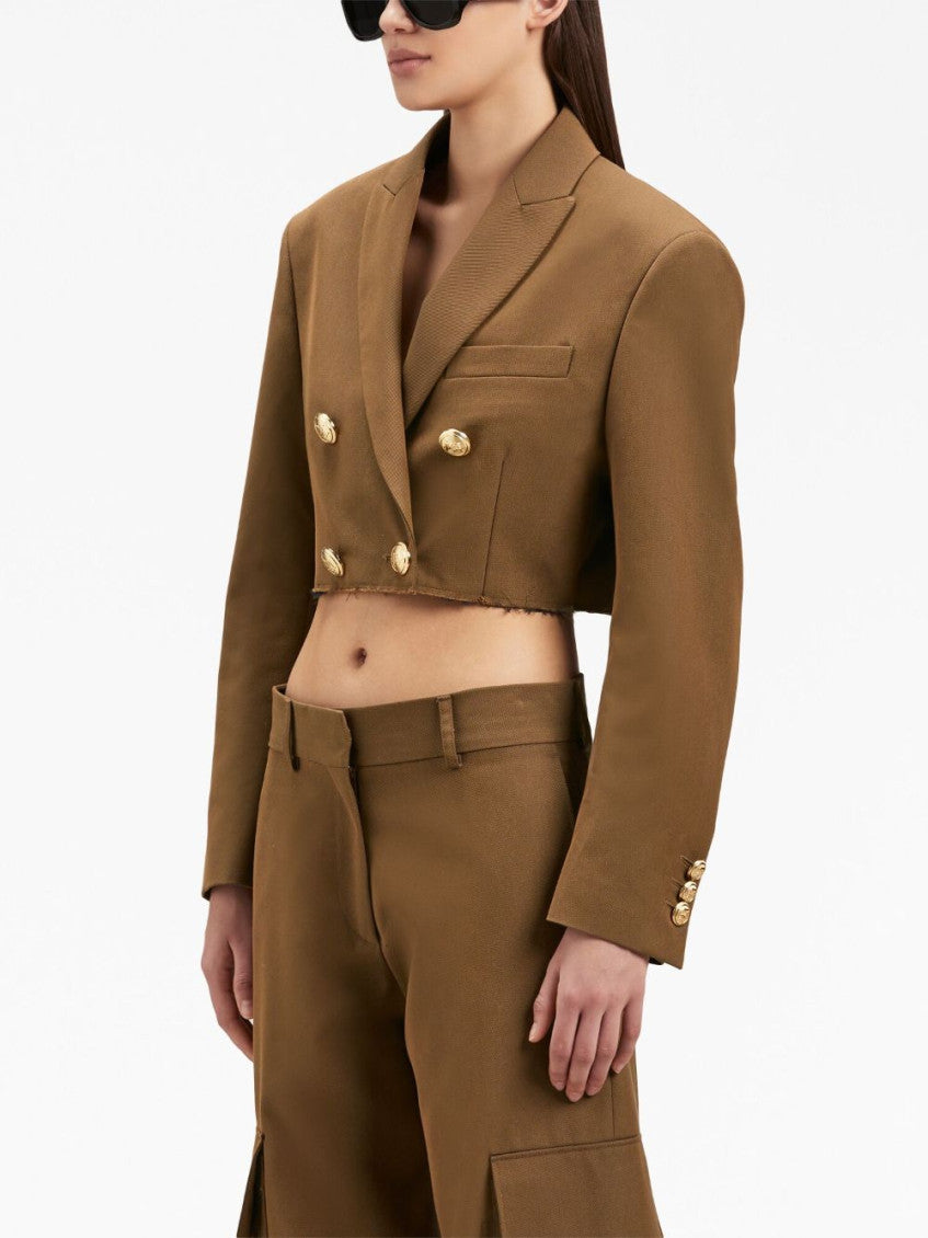 Brown Double-breasted Cropped Blazer 5