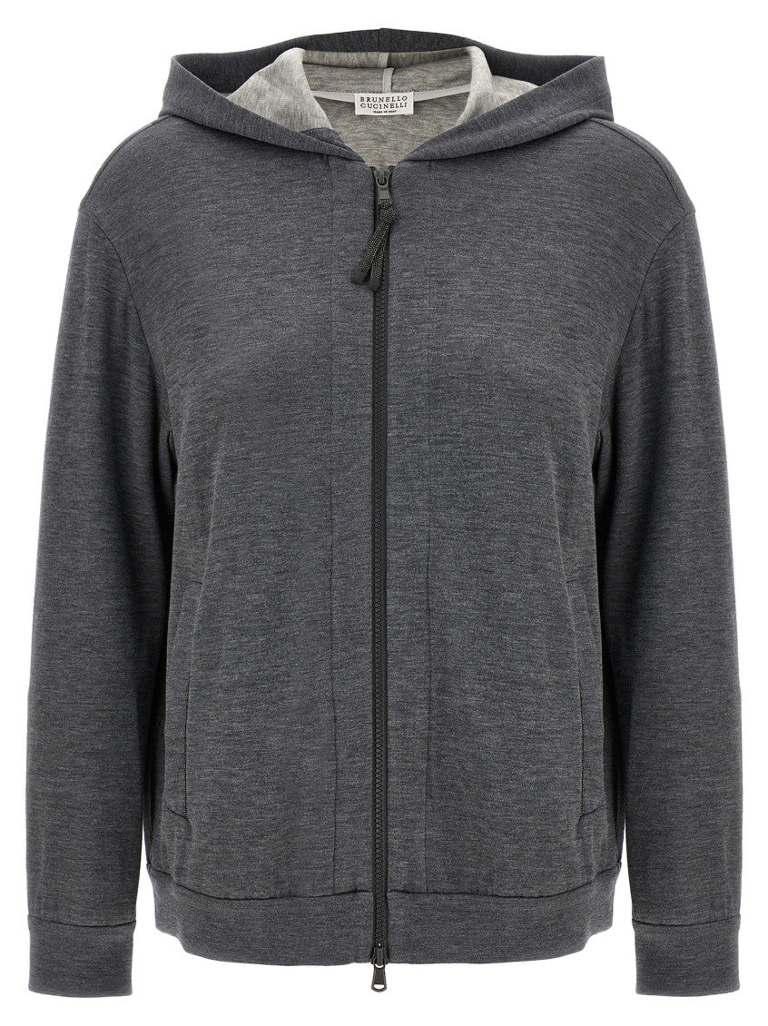 Grey Hooded Zipped Sweatshirt 1