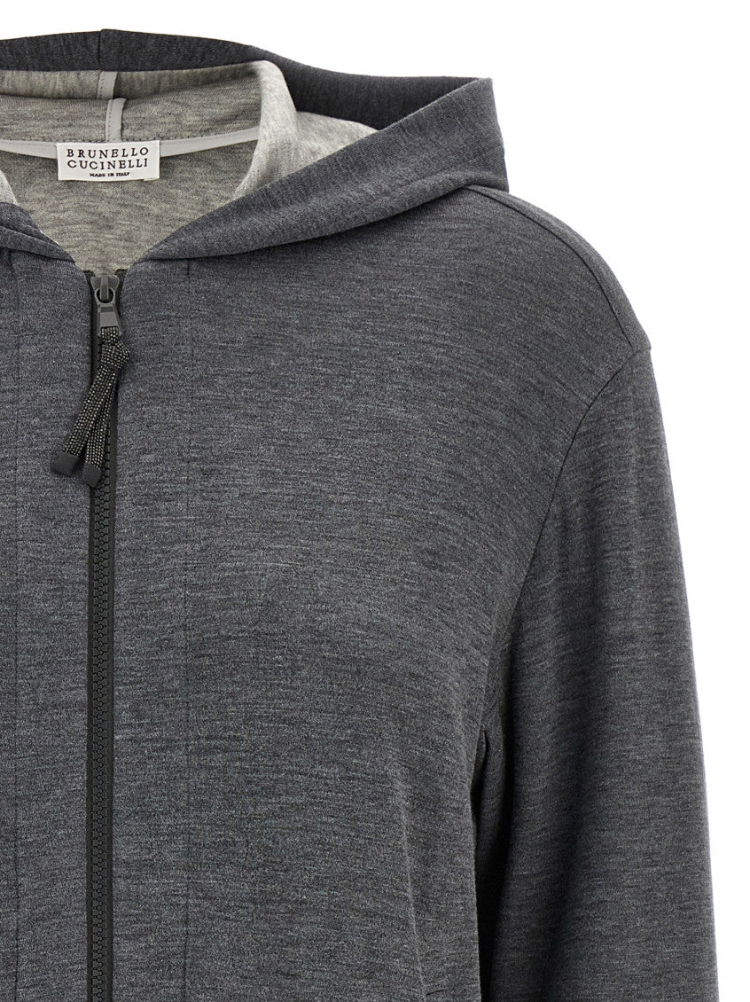 Grey Hooded Zipped Sweatshirt 3