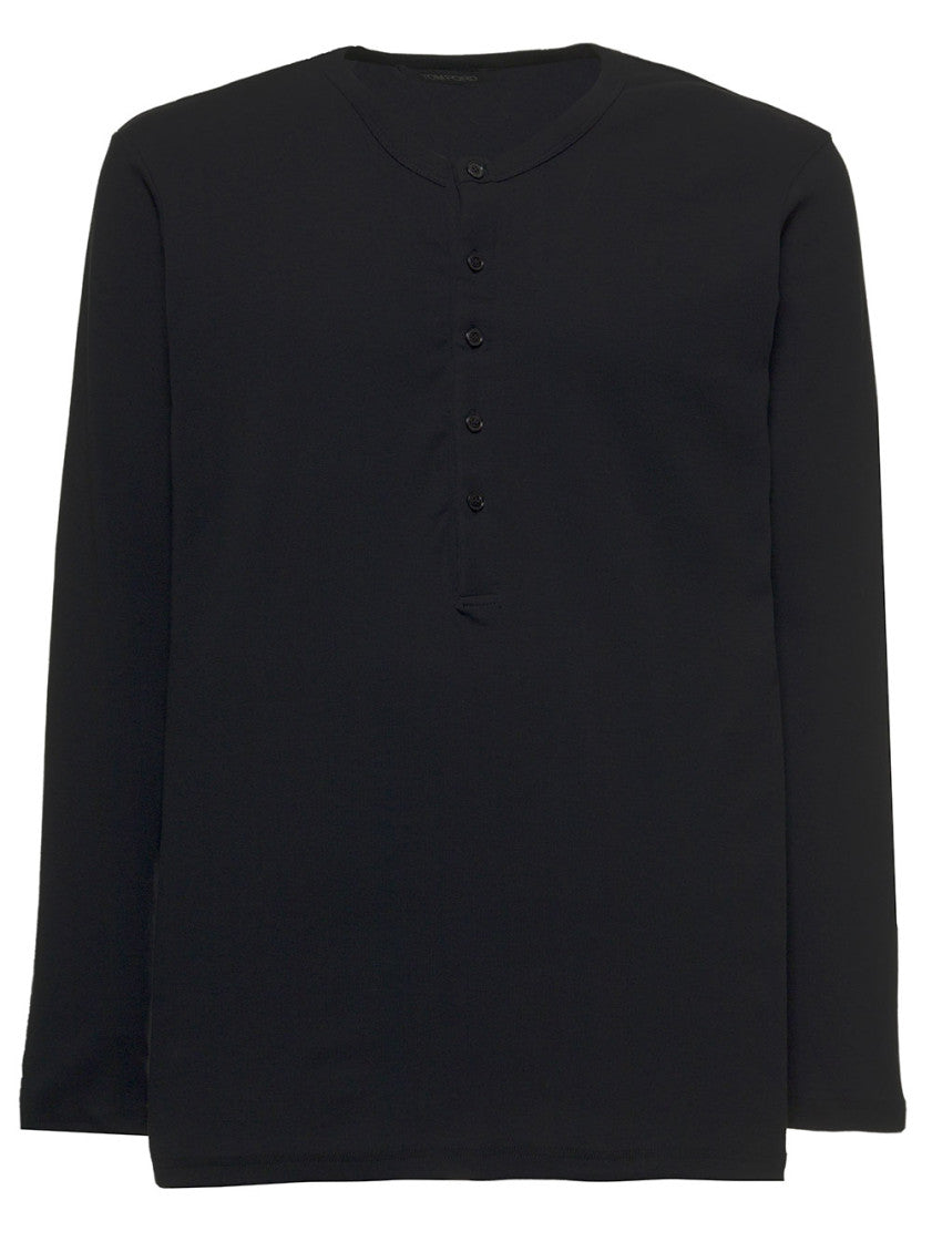 Black Henley Collar T-shirt 1