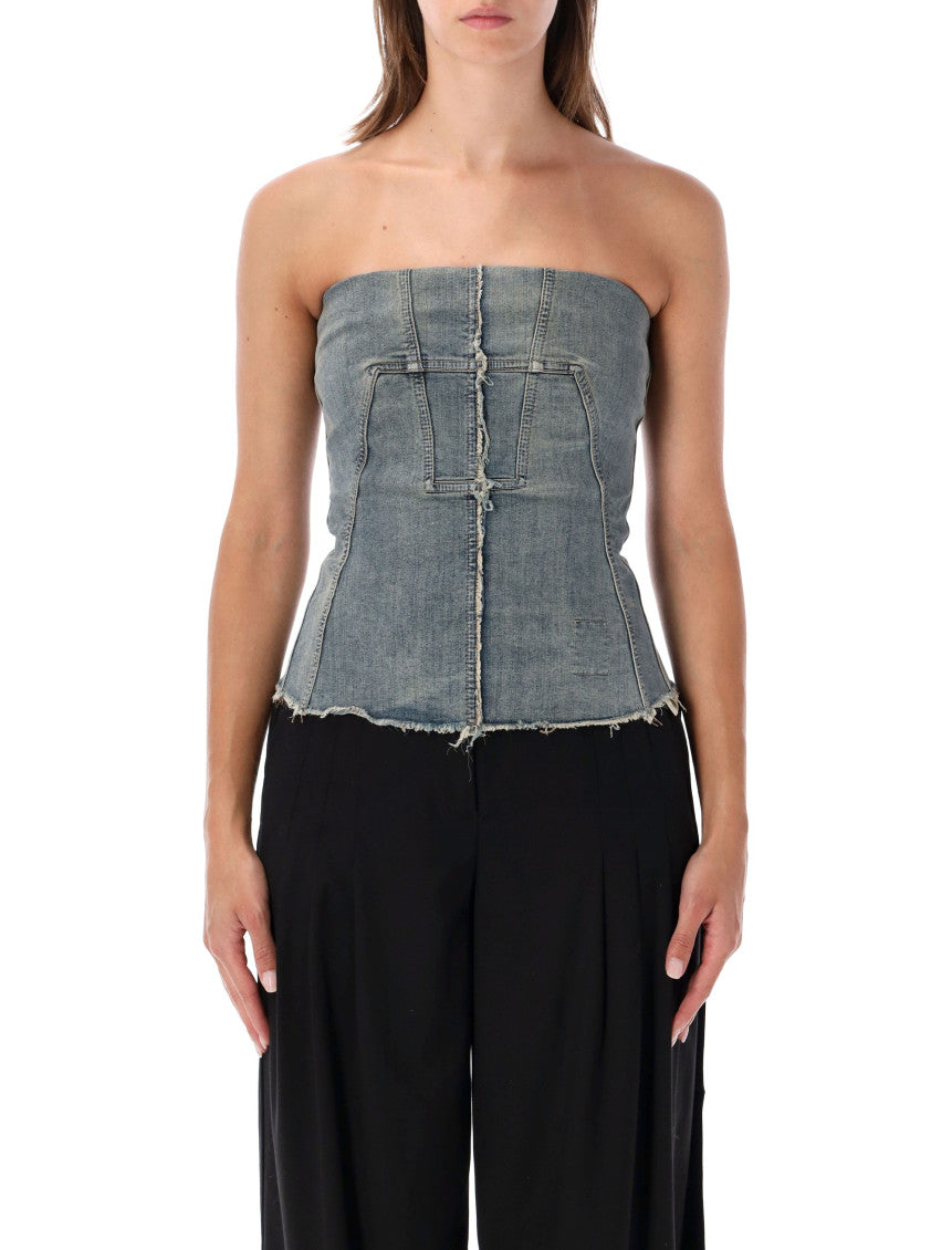Denim Solid Strapless Top 1