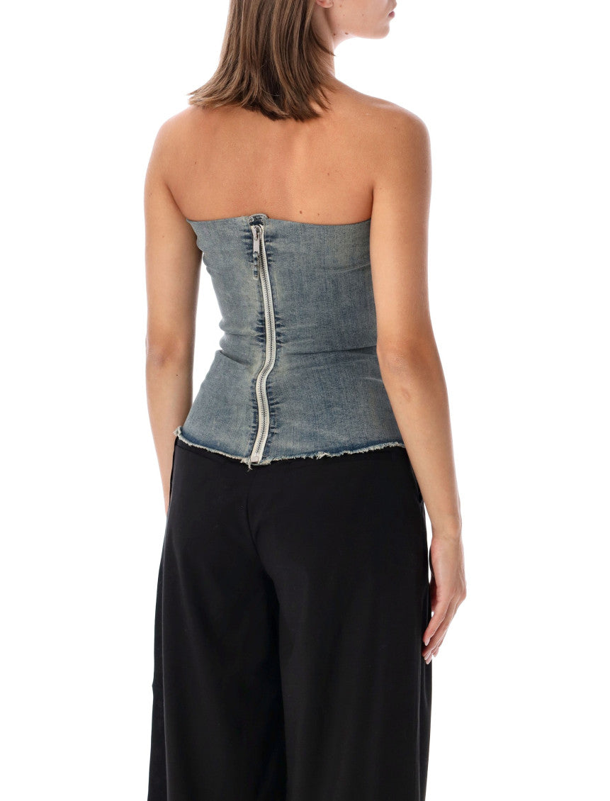 Denim Solid Strapless Top 2