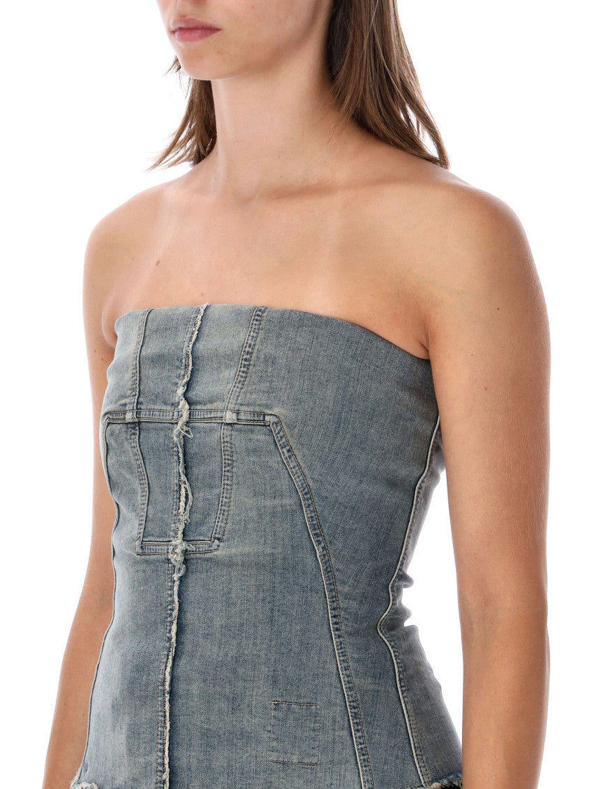Denim Solid Strapless Top 3