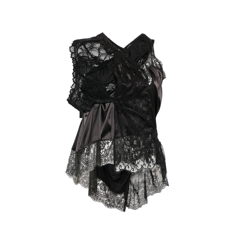 Black Lace V Neck Top 1