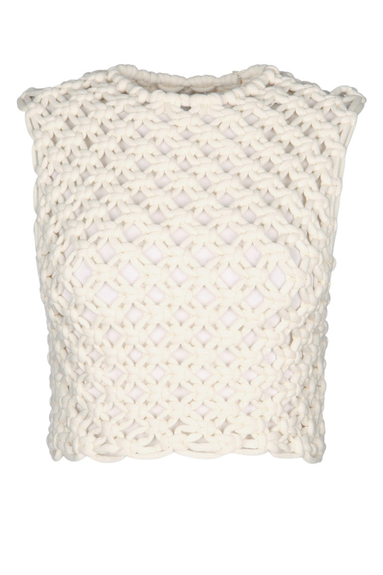 Off White Crochet Strapless Top 1