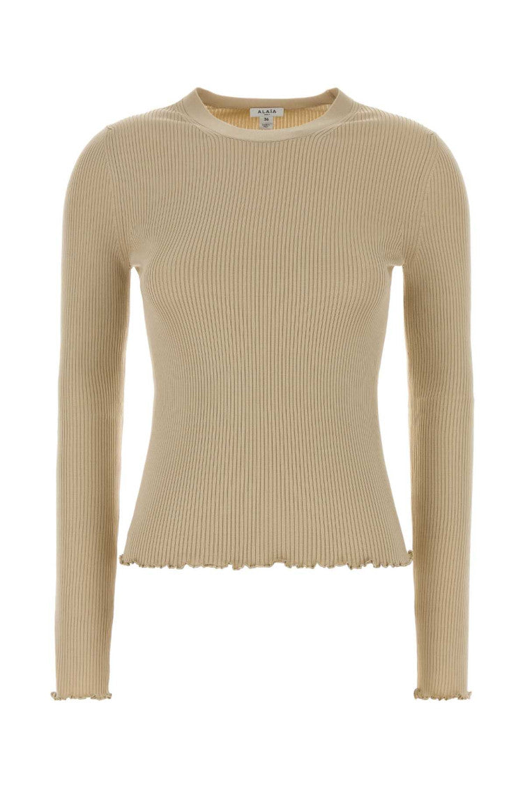 Beige Textured Crew Neck Top 1