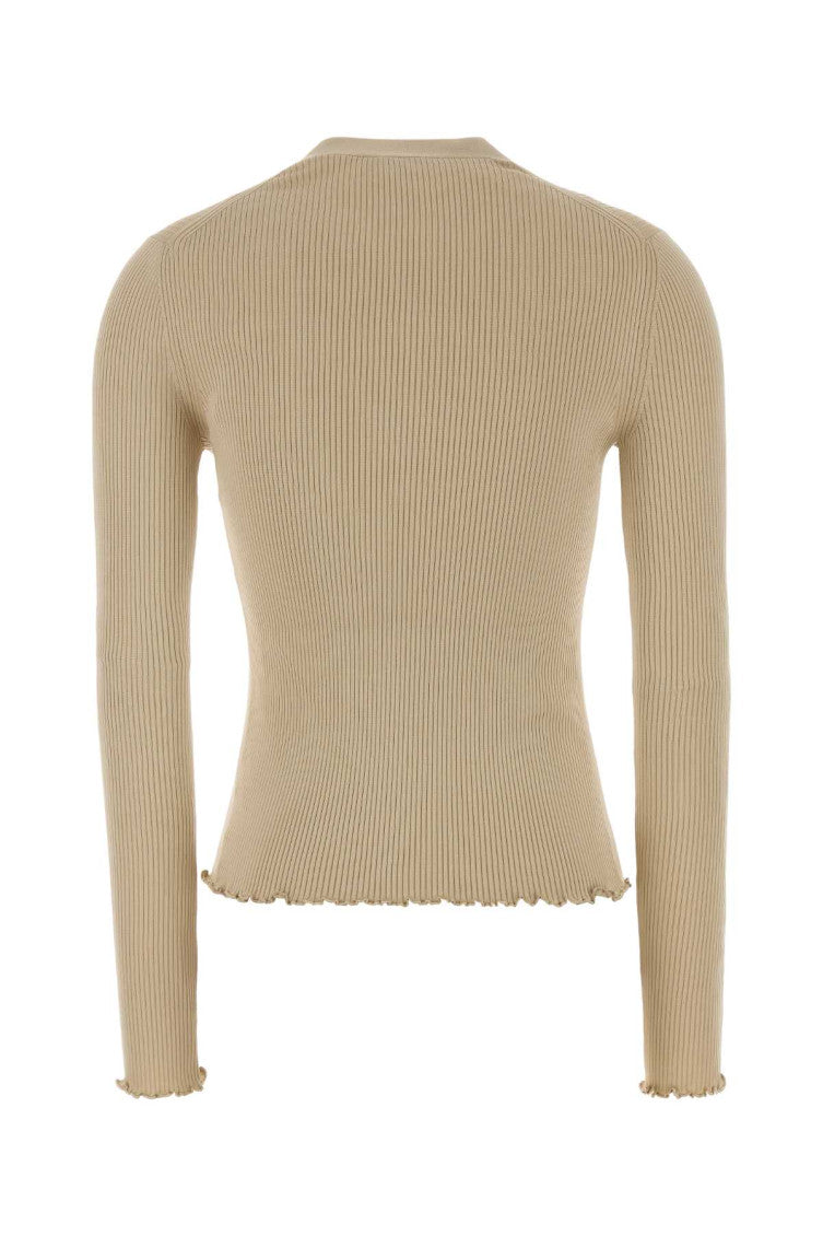 Beige Textured Crew Neck Top 2
