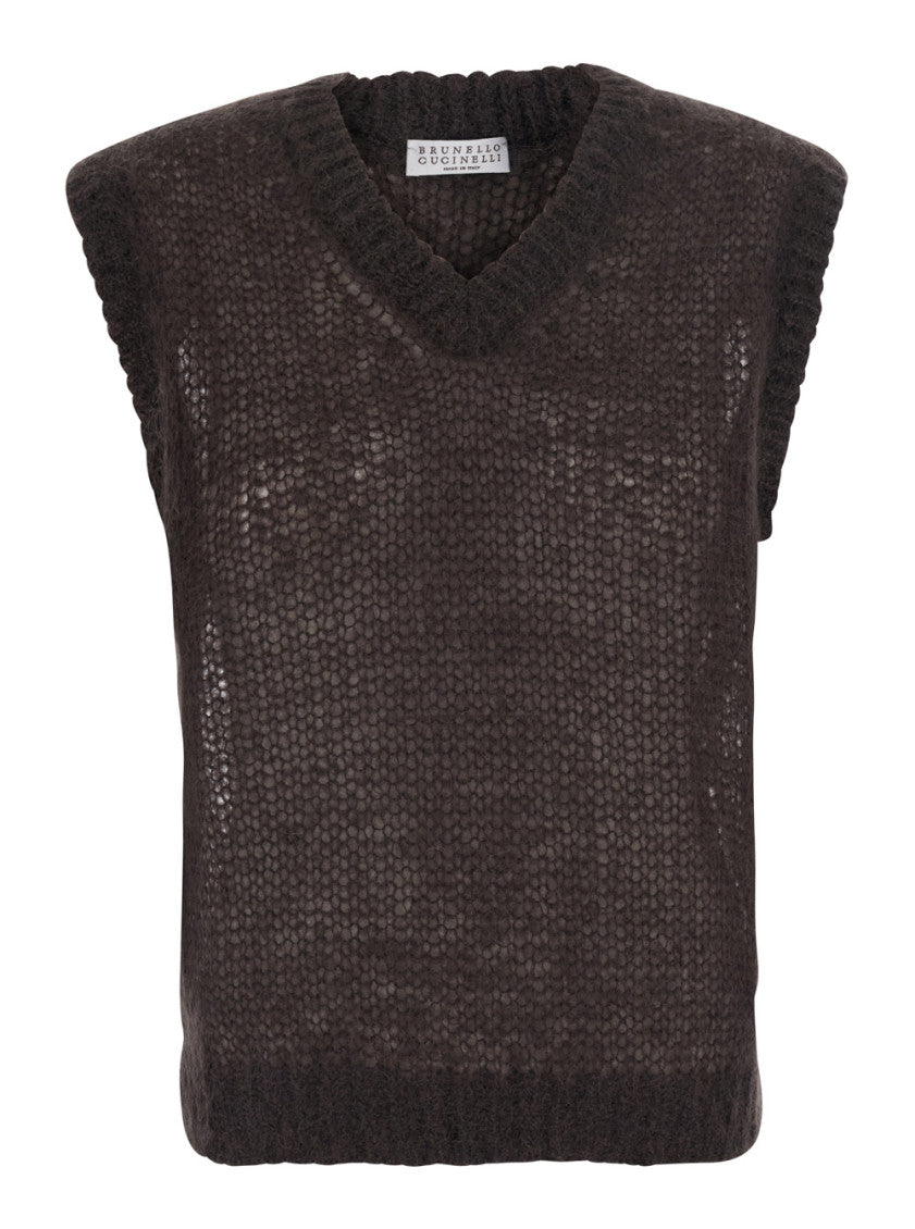 Brown Knitted V Neck Top 1