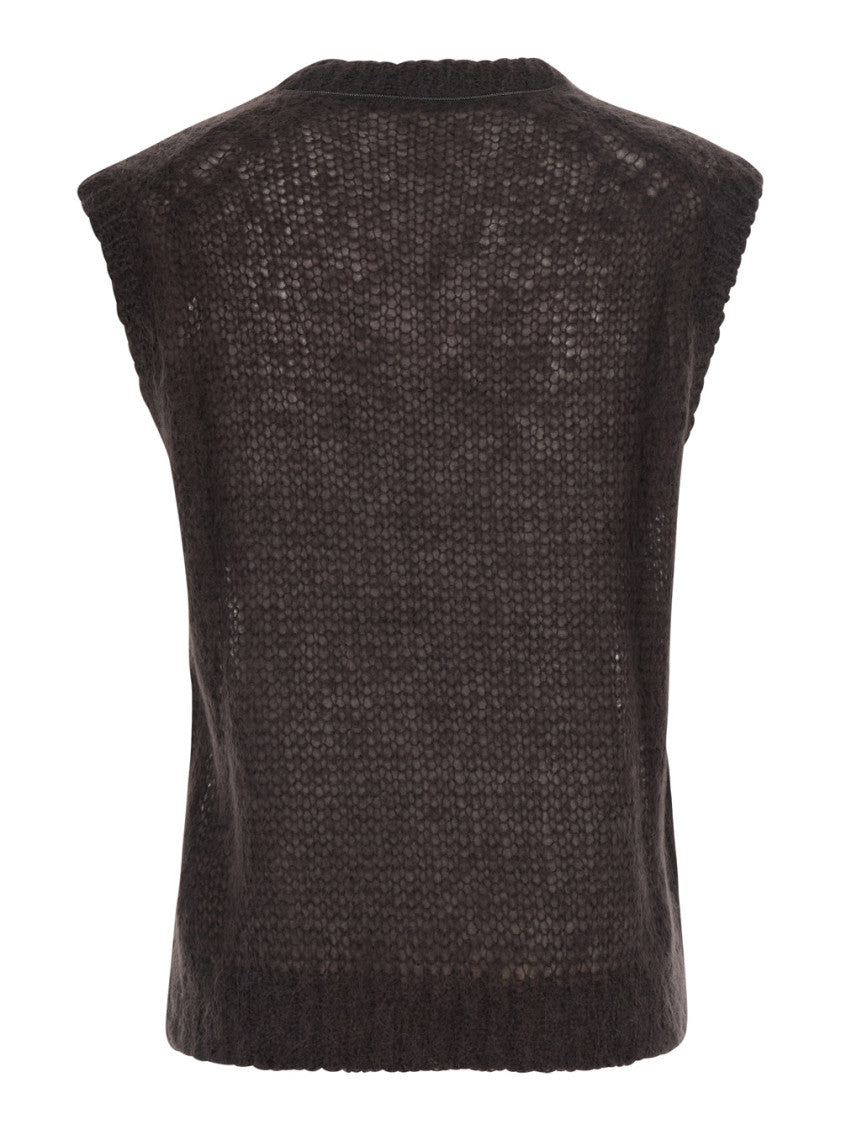 Brown Knitted V Neck Top 2