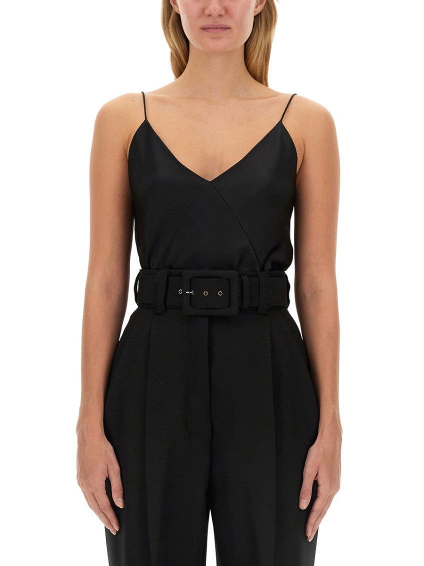 Black Solid V Neck Top 1