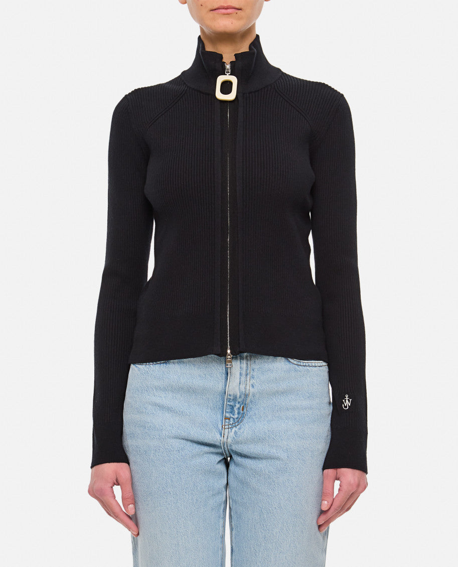 Black Zip-up Fine-knit Cardigan 1