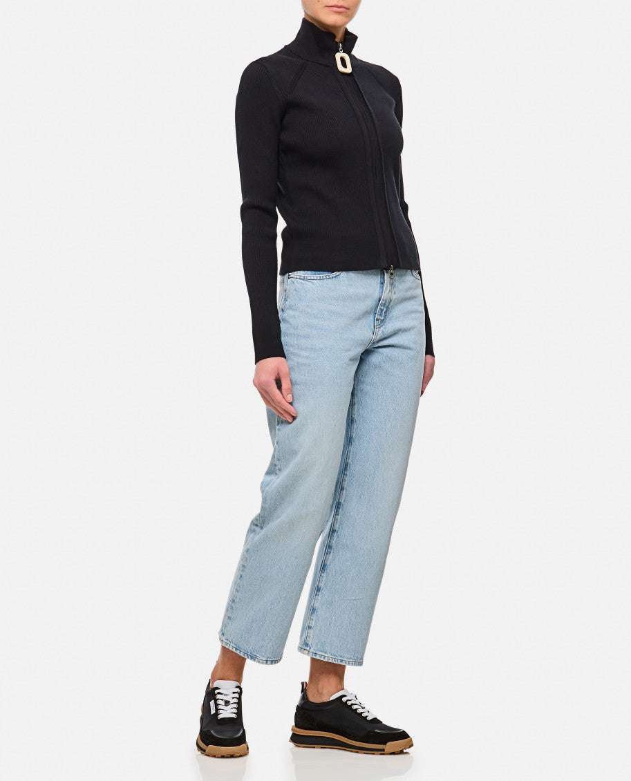 Black Zip-up Fine-knit Cardigan 2