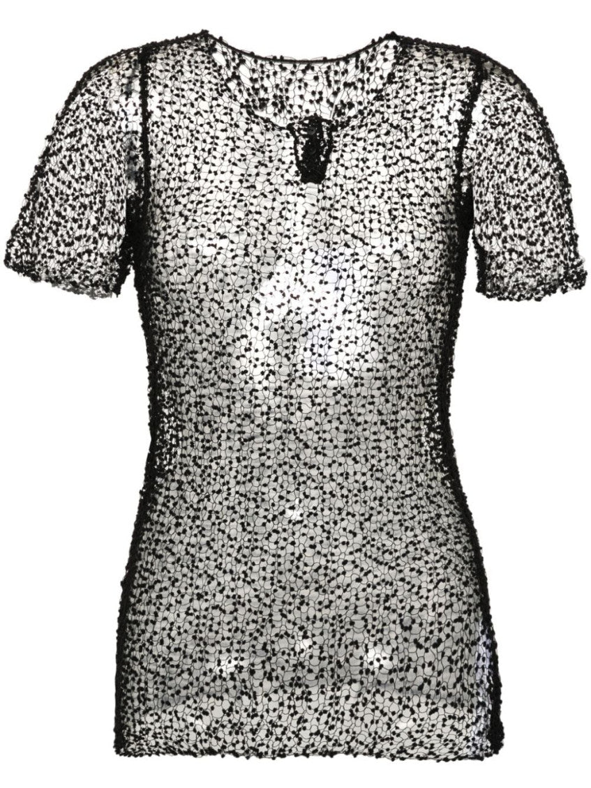Black Dot-embroidered Semi-sheer Top 1
