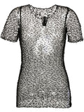 Black Dot-embroidered Semi-sheer Top 1