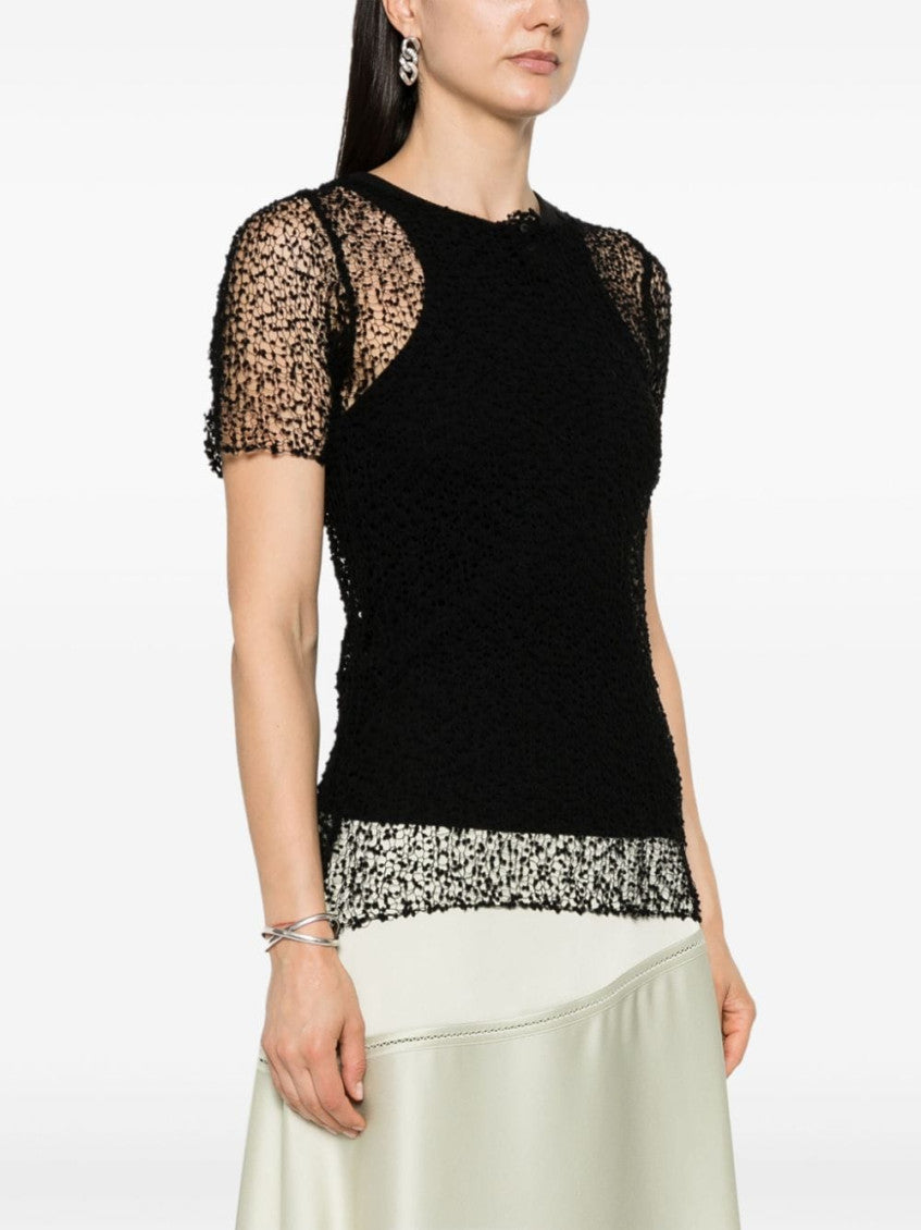 Black Dot-embroidered Semi-sheer Top 4