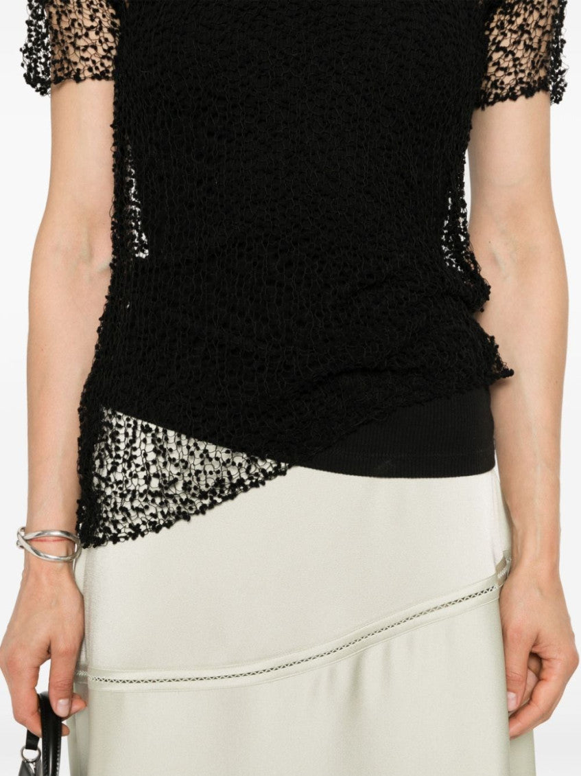 Black Dot-embroidered Semi-sheer Top 5