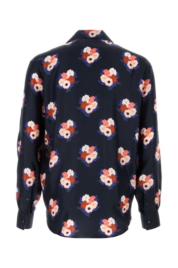 Dark Blue Floral Printed Silk Shirt 2