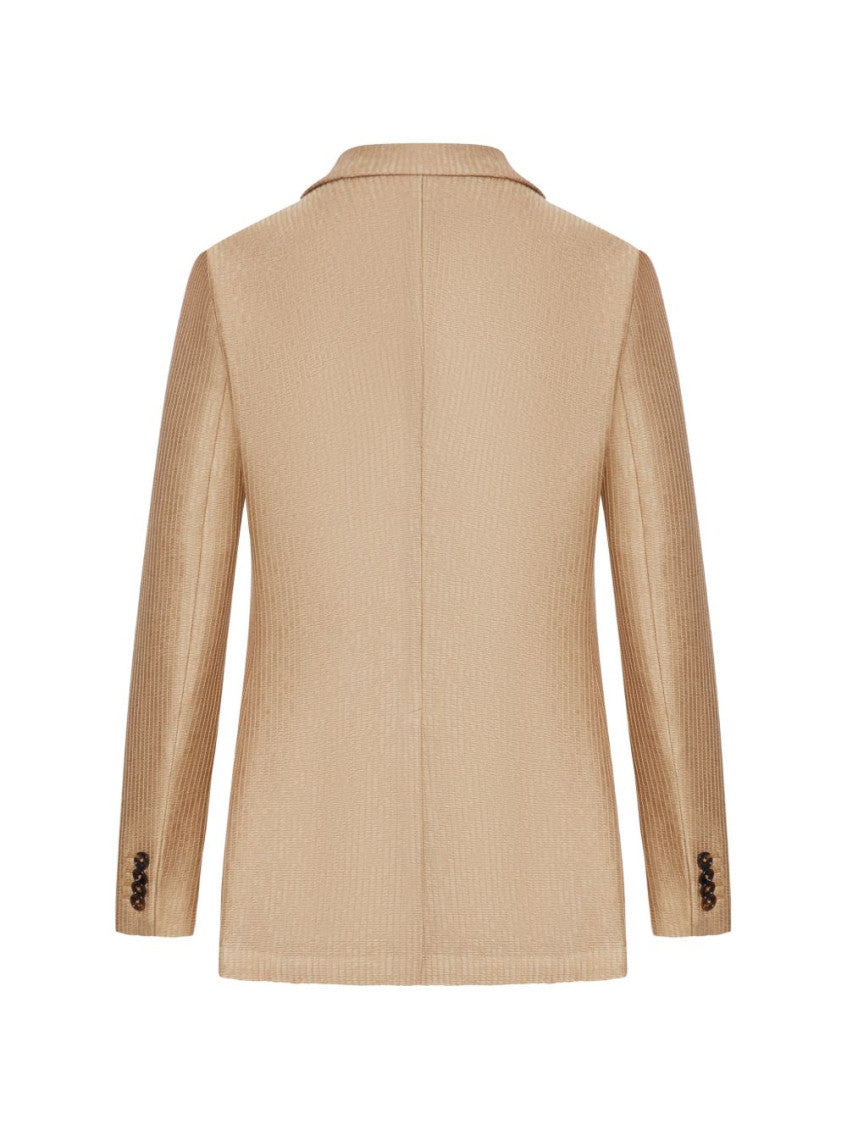 Beige Cotton Double-breasted Blazer 2