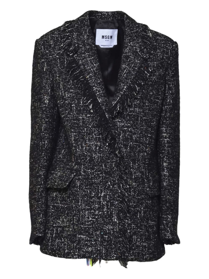 Black Notched lapel Fringed Trim Blazer 1