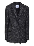 Black Notched lapel Fringed Trim Blazer 1