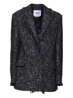 Black Notched lapel Fringed Trim Blazer 1