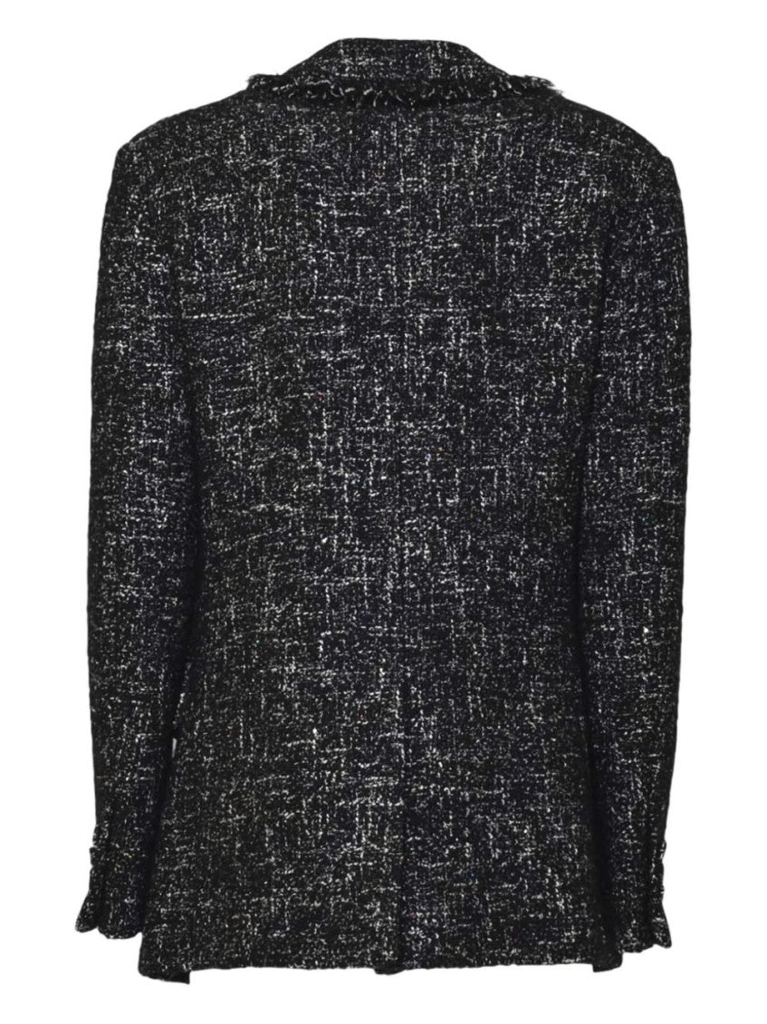 Black Notched lapel Fringed Trim Blazer 2