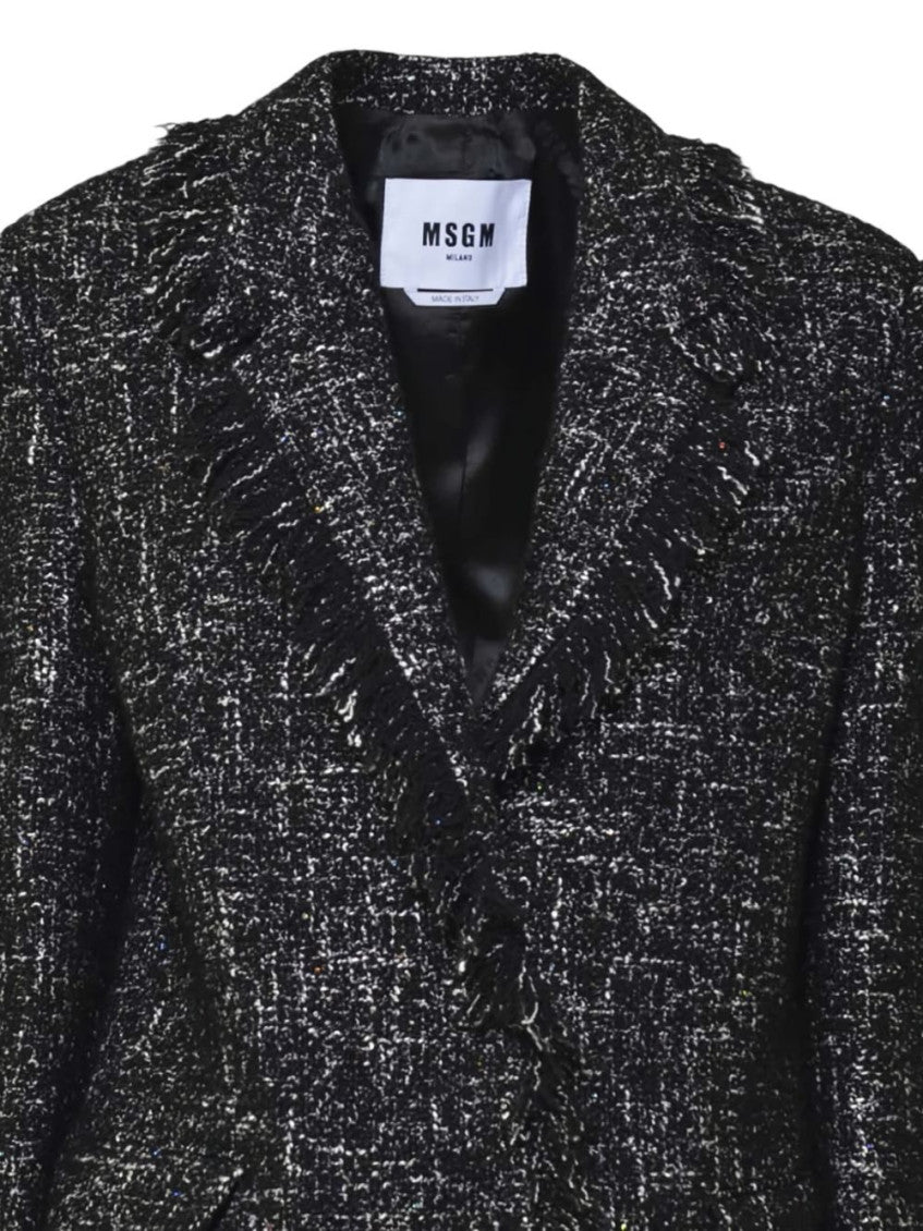 Black Notched lapel Fringed Trim Blazer 3