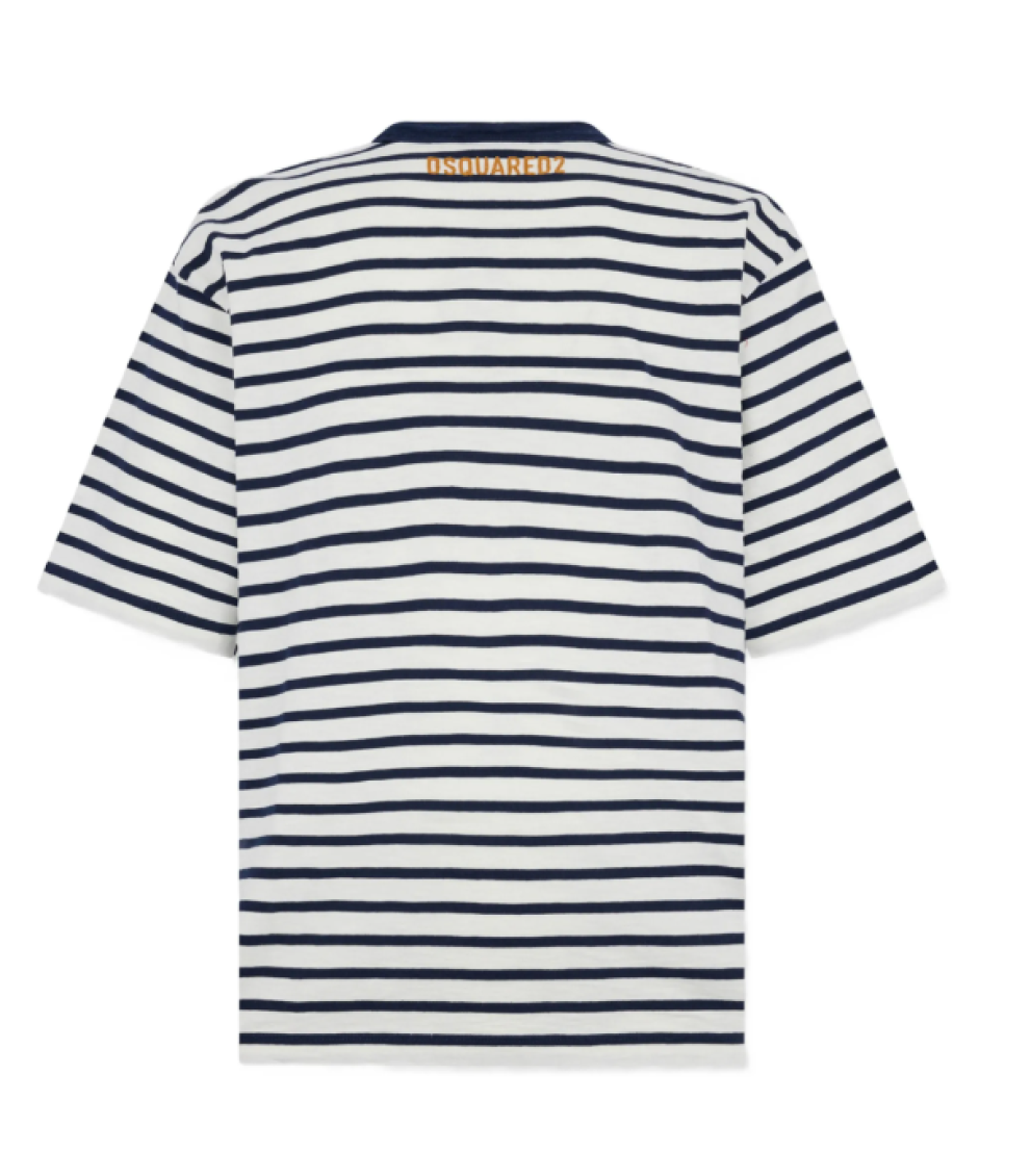 White Cotton Striped T-Shirt 4