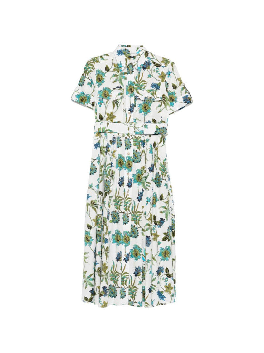 White Shirt Collar Floral Midi Dress 1