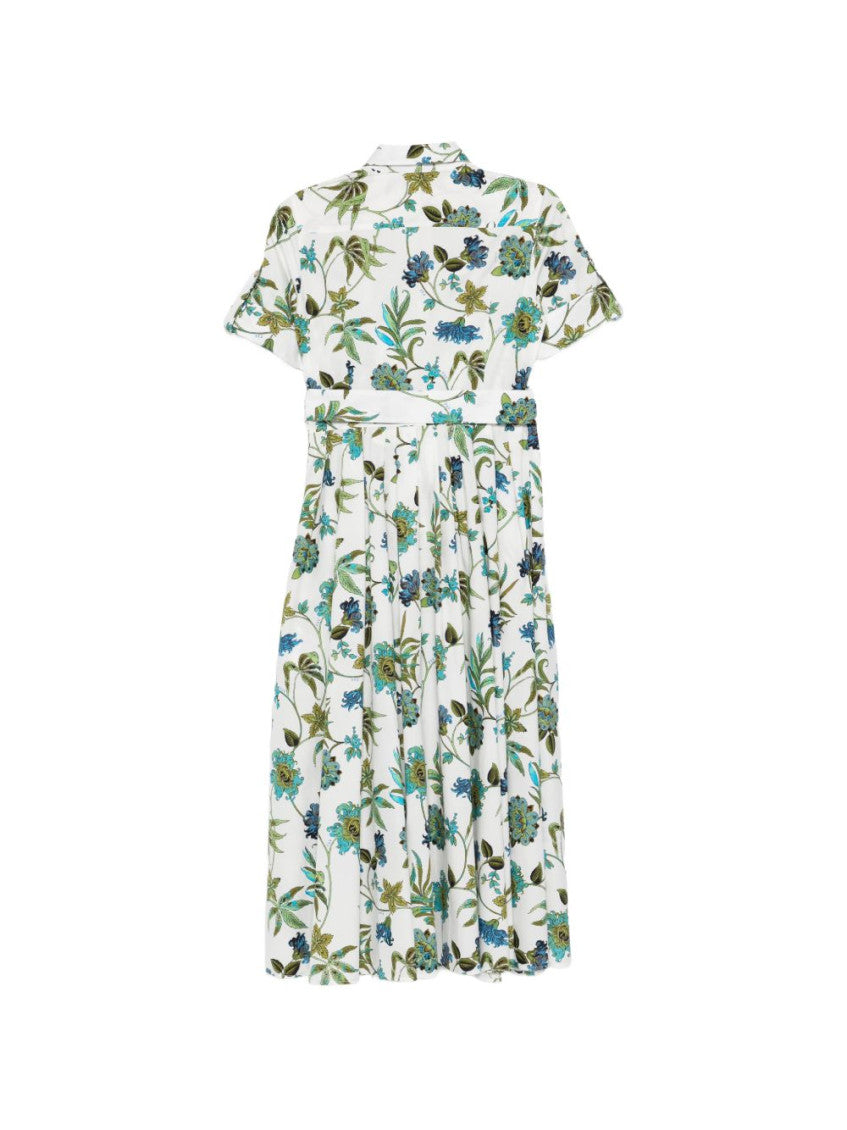 White Shirt Collar Floral Midi Dress 2