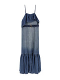 Blue Ruffled Belted Denim Maxi Dress 1