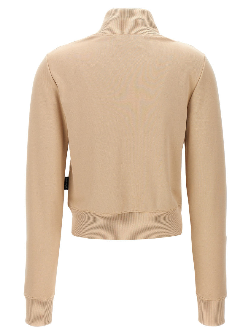 Beige Solid Mock Collar Sweatshirt 2