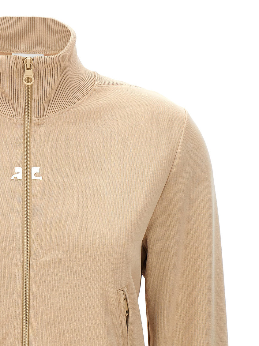 Beige Solid Mock Collar Sweatshirt 3