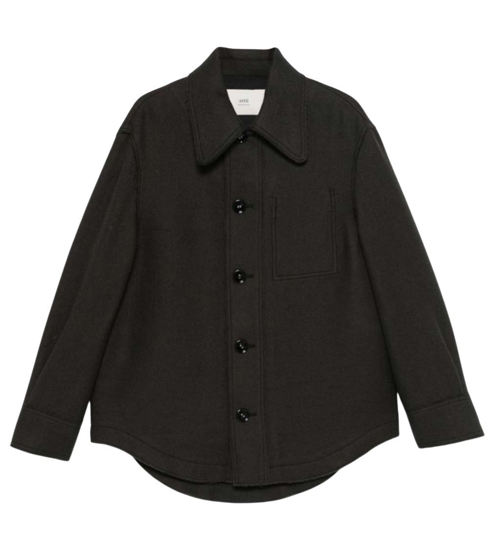 Black Solid Shirt Collar Jacket 1
