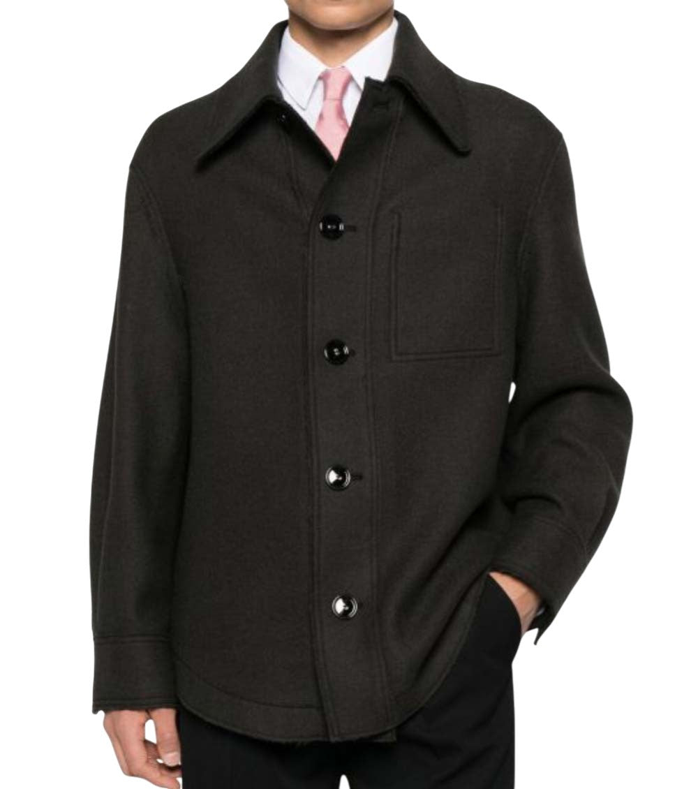Black Solid Shirt Collar Jacket 3