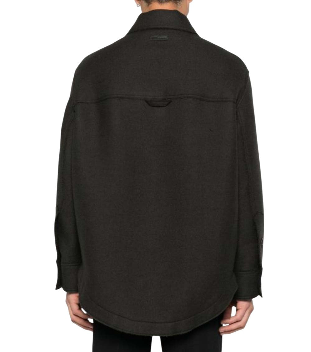 Black Solid Shirt Collar Jacket 4