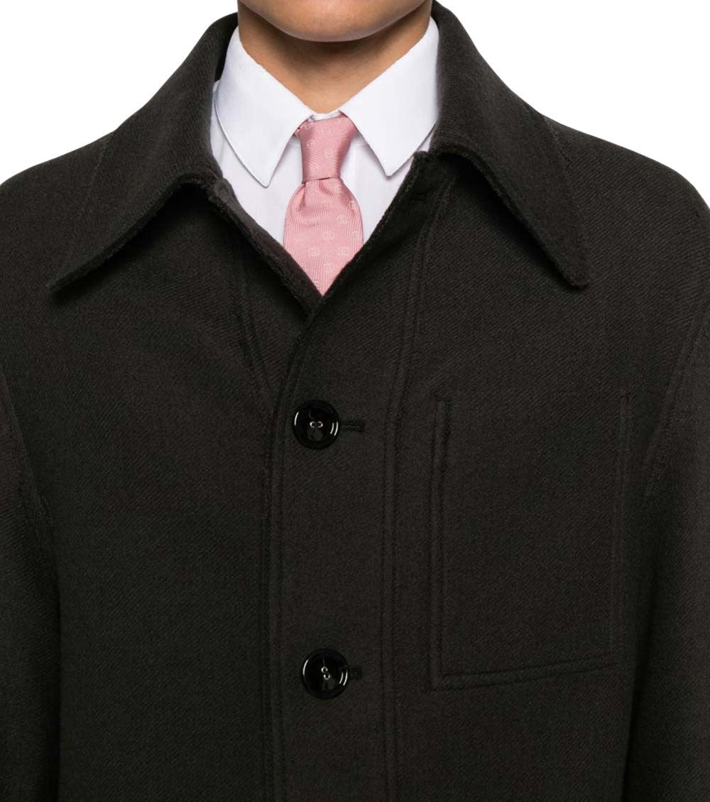 Black Solid Shirt Collar Jacket 5