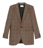 Beige Plaid Notched Lapel Blazer 1