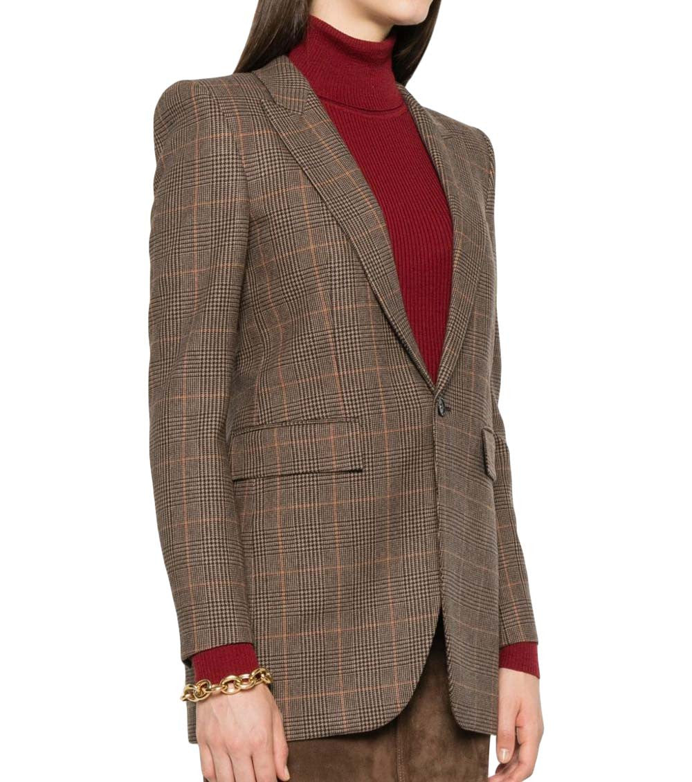 Beige Plaid Notched Lapel Blazer 2