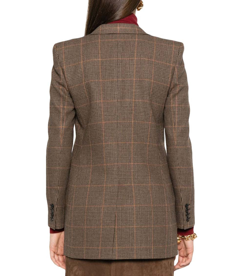 Beige Plaid Notched Lapel Blazer 3