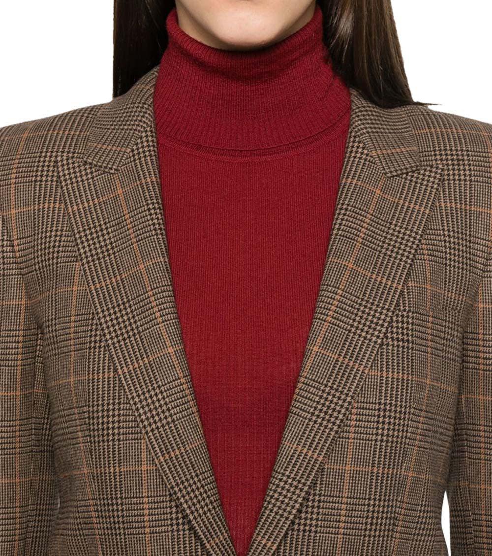 Beige Plaid Notched Lapel Blazer 4