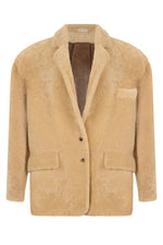Beige Solid Notched Lapel Blazer 1