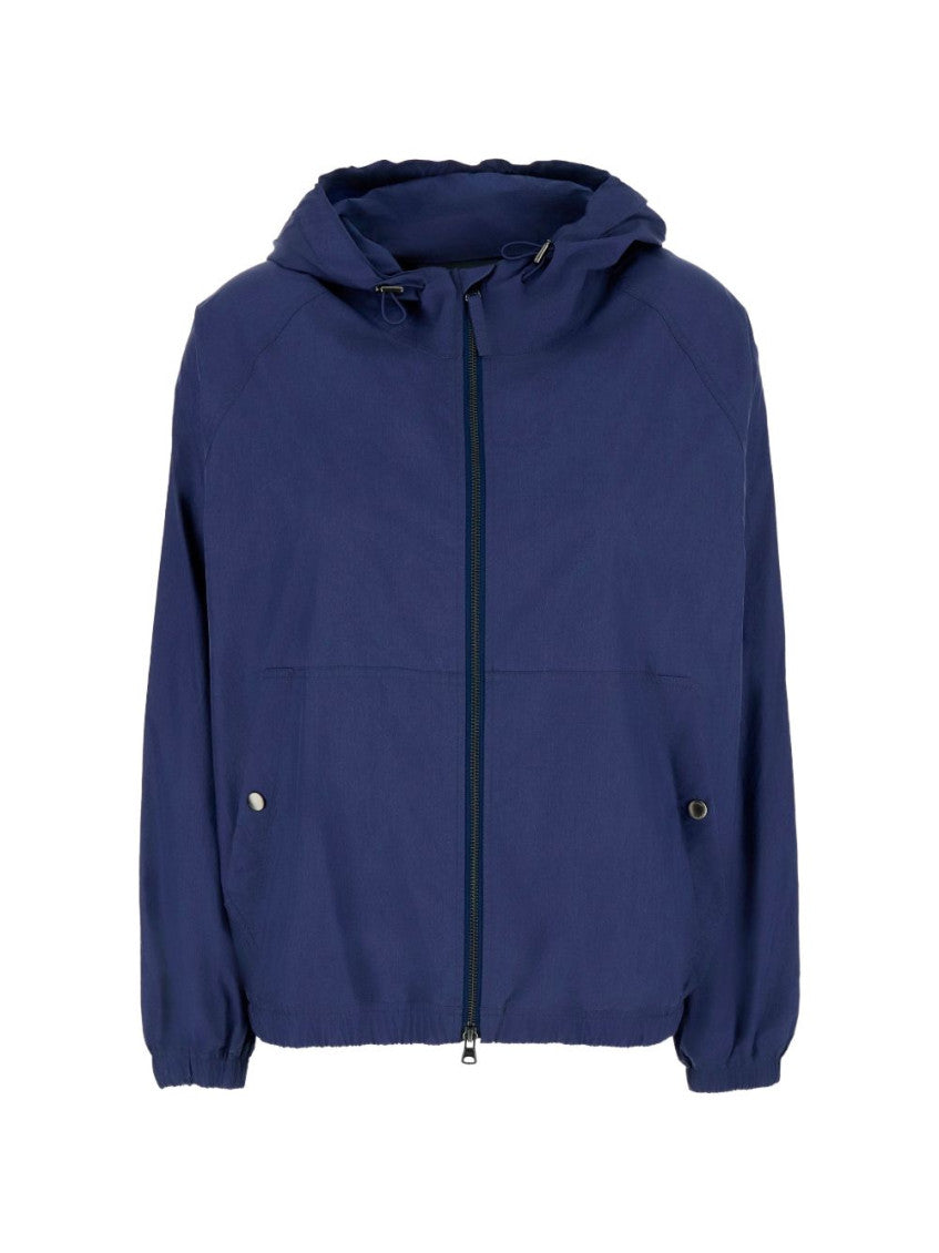 Blue Solid Hood Jacket 1
