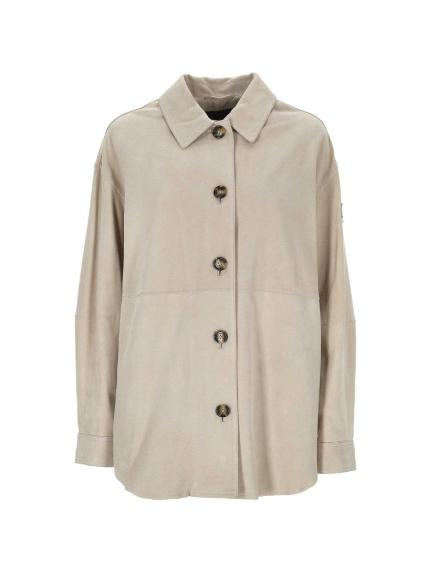 Beige Solid Shirt Collar Jacket 1